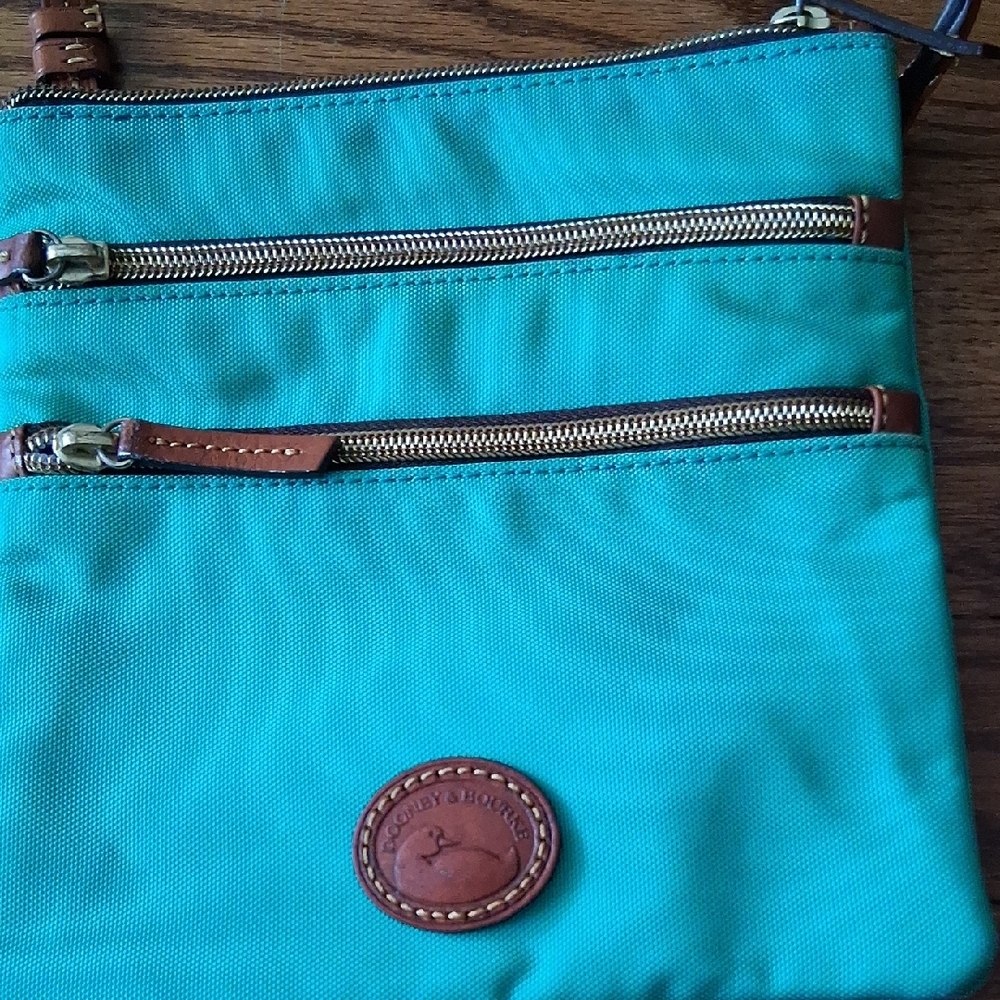 Dooney & Bourke Aqua and Tan Crossbody Bag - Picture 2 of 3